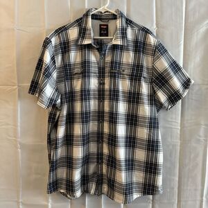 Wrangler Mens 2XL Blue Plaid Shirt Top‎ Outdoor Metal Buttons Vented Fishing